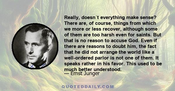 Really, doesn´t everything make sense? There are, of course, things from which we more or less recover, although some of them are too harsh even for saints. But that is no reason to accuse God. Even if there are reasons
