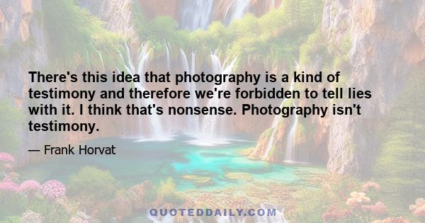 There's this idea that photography is a kind of testimony and therefore we're forbidden to tell lies with it. I think that's nonsense. Photography isn't testimony.