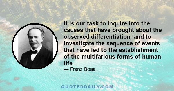 It is our task to inquire into the causes that have brought about the observed differentiation, and to investigate the sequence of events that have led to the establishment of the multifarious forms of human life