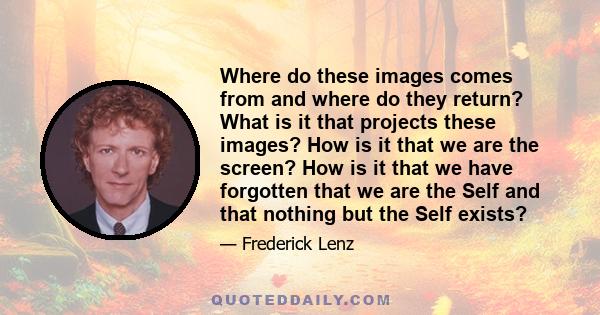 Where do these images comes from and where do they return? What is it that projects these images? How is it that we are the screen? How is it that we have forgotten that we are the Self and that nothing but the Self