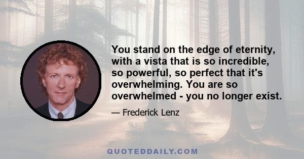 You stand on the edge of eternity, with a vista that is so incredible, so powerful, so perfect that it's overwhelming. You are so overwhelmed - you no longer exist.