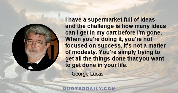 I have a supermarket full of ideas and the challenge is how many ideas can I get in my cart before I'm gone. When you're doing it, you're not focused on success. It's not a matter of modesty. You're simply trying to get