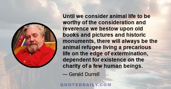Until we consider animal life to be worthy of the consideration and reverence we bestow upon old books and pictures and historic monuments, there will always be the animal refugee living a precarious life on the edge of