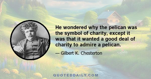 He wondered why the pelican was the symbol of charity, except it was that it wanted a good deal of charity to admire a pelican.
