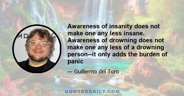 Awareness of insanity does not make one any less insane. Awareness of drowning does not make one any less of a drowning person--it only adds the burden of panic