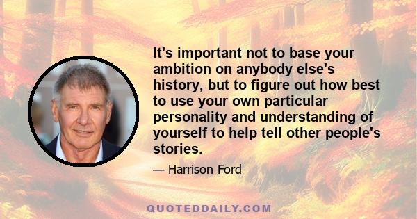 It's important not to base your ambition on anybody else's history, but to figure out how best to use your own particular personality and understanding of yourself to help tell other people's stories.