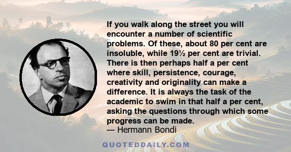 If you walk along the street you will encounter a number of scientific problems. Of these, about 80 per cent are insoluble, while 19½ per cent are trivial. There is then perhaps half a per cent where skill, persistence,