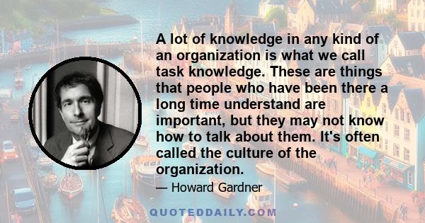 A lot of knowledge in any kind of an organization is what we call task knowledge. These are things that people who have been there a long time understand are important, but they may not know how to talk about them. It's