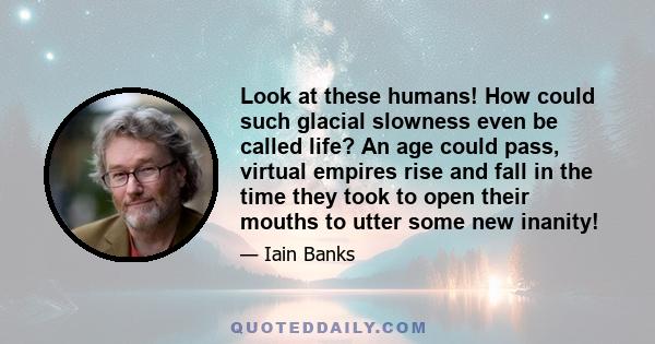 Look at these humans! How could such glacial slowness even be called life? An age could pass, virtual empires rise and fall in the time they took to open their mouths to utter some new inanity!