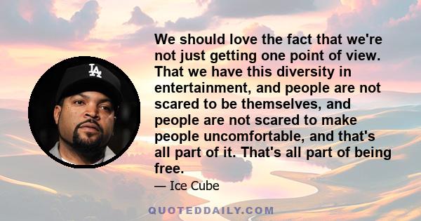 We should love the fact that we're not just getting one point of view. That we have this diversity in entertainment, and people are not scared to be themselves, and people are not scared to make people uncomfortable,