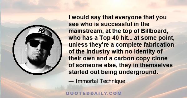I would say that everyone that you see who is successful in the mainstream, at the top of Billboard, who has a Top 40 hit... at some point, unless they're a complete fabrication of the industry with no identity of their