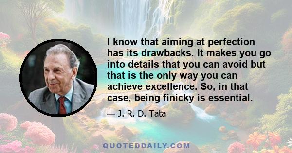 I know that aiming at perfection has its drawbacks. It makes you go into details that you can avoid but that is the only way you can achieve excellence. So, in that case, being finicky is essential.