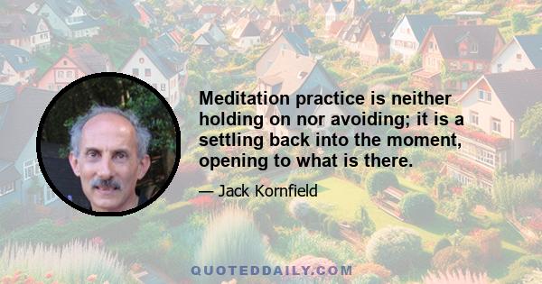 Meditation practice is neither holding on nor avoiding; it is a settling back into the moment, opening to what is there.