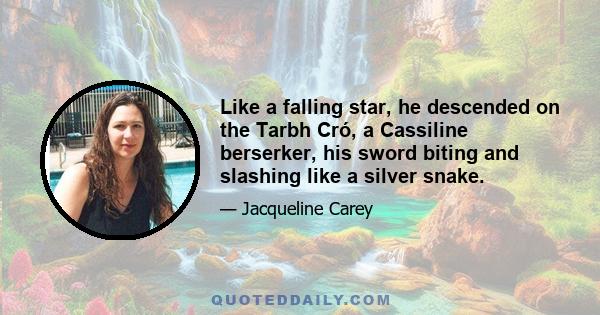 Like a falling star, he descended on the Tarbh Cró, a Cassiline berserker, his sword biting and slashing like a silver snake.