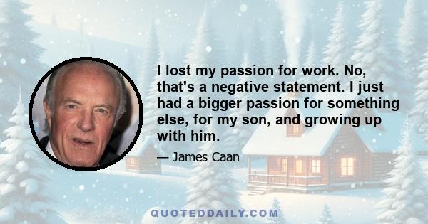 I lost my passion for work. No, that's a negative statement. I just had a bigger passion for something else, for my son, and growing up with him.