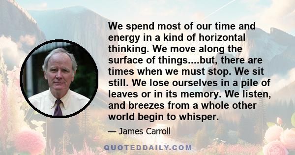We spend most of our time and energy in a kind of horizontal thinking. We move along the surface of things....but, there are times when we must stop. We sit still. We lose ourselves in a pile of leaves or in its memory.