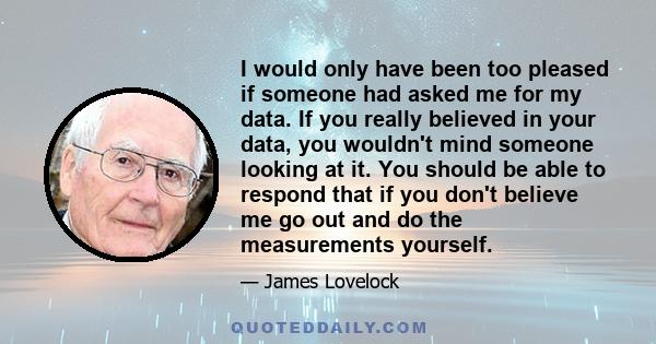 I would only have been too pleased if someone had asked me for my data. If you really believed in your data, you wouldn't mind someone looking at it. You should be able to respond that if you don't believe me go out and