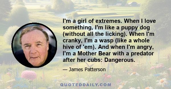 I'm a girl of extremes. When I love something, I'm like a puppy dog (without all the licking). When I'm cranky, I'm a wasp (like a whole hive of 'em). And when I'm angry, I'm a Mother Bear with a predator after her