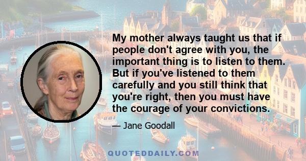 My mother always taught us that if people don't agree with you, the important thing is to listen to them. But if you've listened to them carefully and you still think that you're right, then you must have the courage of