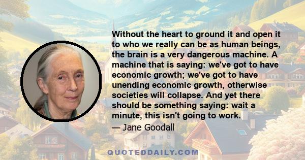 Without the heart to ground it and open it to who we really can be as human beings, the brain is a very dangerous machine. A machine that is saying: we've got to have economic growth; we've got to have unending economic