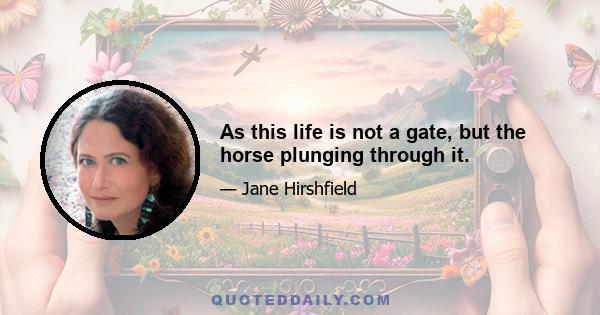 As this life is not a gate, but the horse plunging through it.