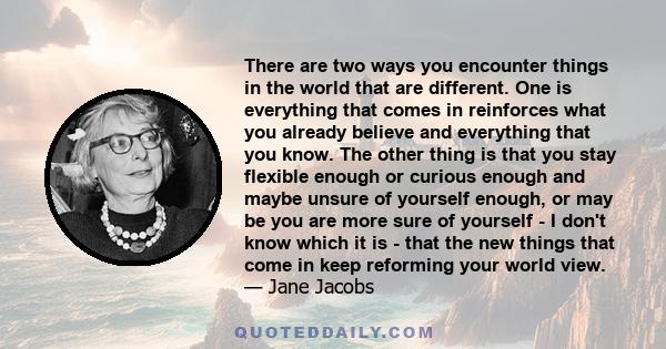 There are two ways you encounter things in the world that are different. One is everything that comes in reinforces what you already believe and everything that you know. The other thing is that you stay flexible enough