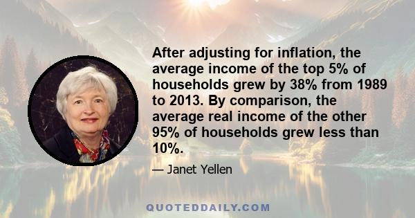 After adjusting for inflation, the average income of the top 5% of households grew by 38% from 1989 to 2013.
By comparison, the average real income of the other 95% of households grew less than 10%.