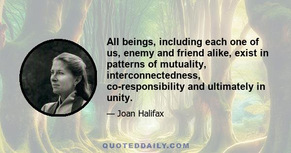 All beings, including each one of us, enemy and friend alike, exist in patterns of mutuality, interconnectedness, co-responsibility and ultimately in unity.