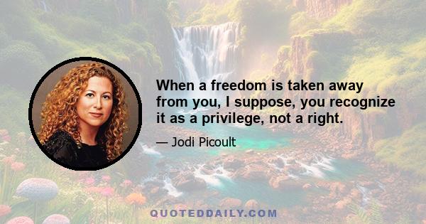 When a freedom is taken away from you, I suppose, you recognize it as a privilege, not a right.