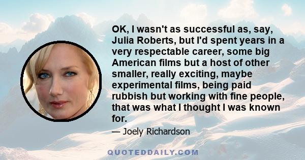 OK, I wasn't as successful as, say, Julia Roberts, but I'd spent years in a very respectable career, some big American films but a host of other smaller, really exciting, maybe experimental films, being paid rubbish but