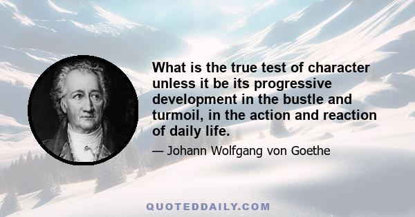 What is the true test of character unless it be its progressive development in the bustle and turmoil, in the action and reaction of daily life.