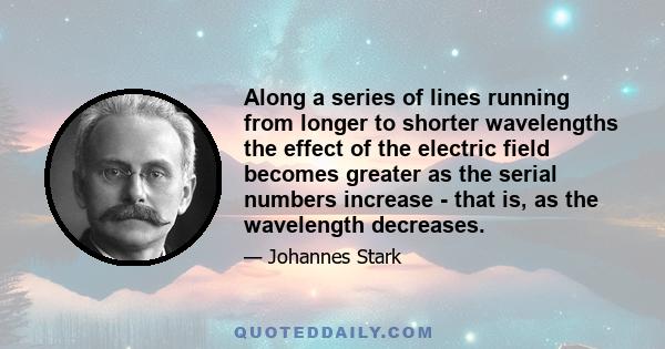 Along a series of lines running from longer to shorter wavelengths the effect of the electric field becomes greater as the serial numbers increase - that is, as the wavelength decreases.
