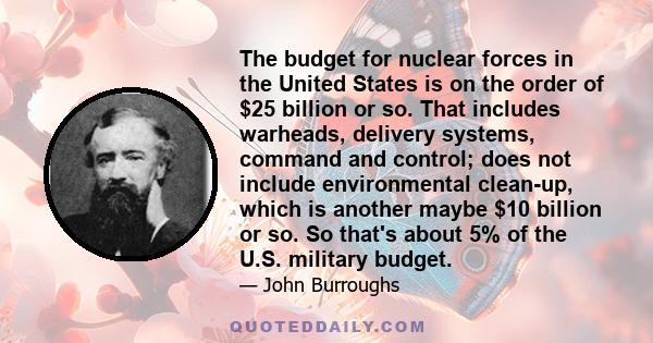 The budget for nuclear forces in the United States is on the order of $25 billion or so. That includes warheads, delivery systems, command and control; does not include environmental clean-up, which is another maybe $10