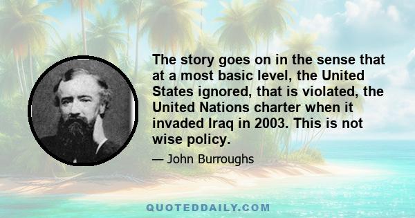 The story goes on in the sense that at a most basic level, the United States ignored, that is violated, the United Nations charter when it invaded Iraq in 2003. This is not wise policy.