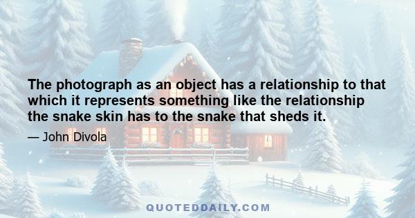 The photograph as an object has a relationship to that which it represents something like the relationship the snake skin has to the snake that sheds it.