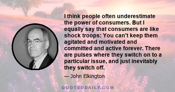 I think people often underestimate the power of consumers. But I equally say that consumers are like shock troops: You can't keep them agitated and motivated and committed and active forever. There are pulses where they