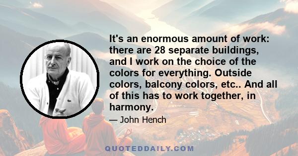 It's an enormous amount of work: there are 28 separate buildings, and I work on the choice of the colors for everything. Outside colors, balcony colors, etc.. And all of this has to work together, in harmony.
