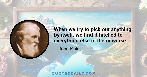 When we try to pick out anything by itself, we find it hitched to everything else in the universe.