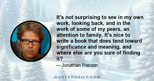 It's not surprising to see in my own work, looking back, and in the work of some of my peers, an attention to family. It's nice to write a book that does tend toward significance and meaning, and where else are you sure
