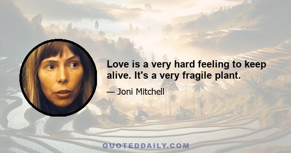 Love is a very hard feeling to keep alive. It's a very fragile plant.
