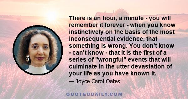 There is an hour, a minute - you will remember it forever - when you know instinctively on the basis of the most inconsequential evidence, that something is wrong. You don't know - can't know - that it is the first of a