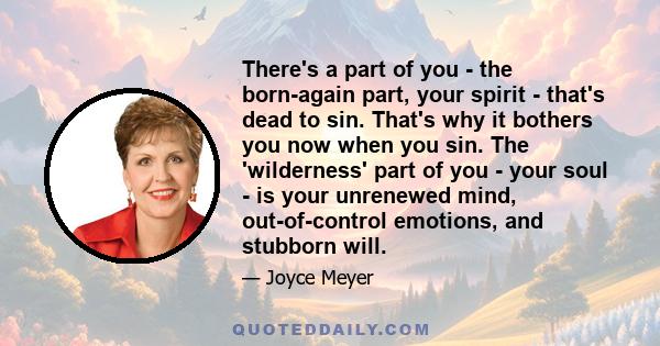 There's a part of you - the born-again part, your spirit - that's dead to sin. That's why it bothers you now when you sin. The 'wilderness' part of you - your soul - is your unrenewed mind, out-of-control emotions, and