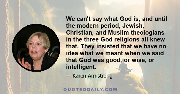 We can't say what God is, and until the modern period, Jewish, Christian, and Muslim theologians in the three God religions all knew that. They insisted that we have no idea what we meant when we said that God was good,