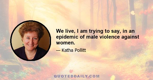 We live, I am trying to say, in an epidemic of male violence against women.