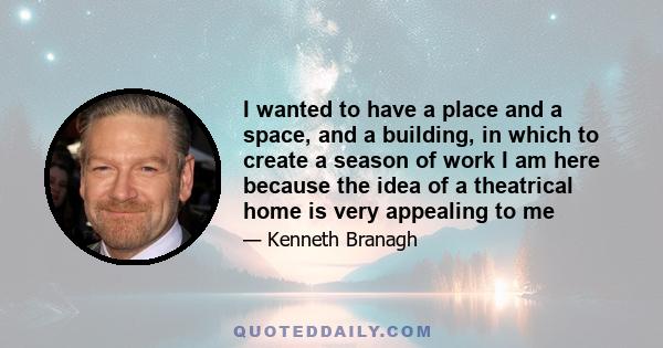 I wanted to have a place and a space, and a building, in which to create a season of work I am here because the idea of a theatrical home is very appealing to me