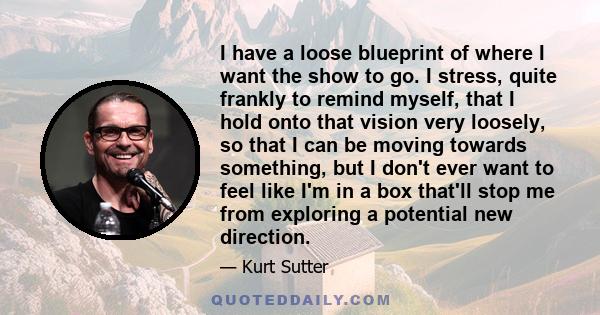 I have a loose blueprint of where I want the show to go. I stress, quite frankly to remind myself, that I hold onto that vision very loosely, so that I can be moving towards something, but I don't ever want to feel like