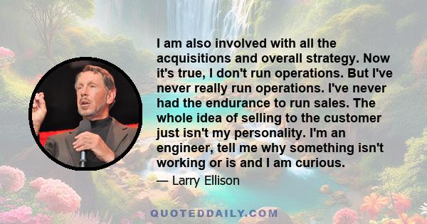 I am also involved with all the acquisitions and overall strategy. Now it's true, I don't run operations. But I've never really run operations. I've never had the endurance to run sales. The whole idea of selling to the