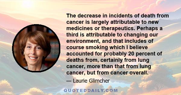The decrease in incidents of death from cancer is largely attributable to new medicines or therapeutics. Perhaps a third is attributable to changing our environment, and that includes of course smoking which I believe