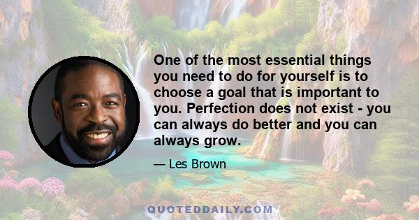 One of the most essential things you need to do for yourself is to choose a goal that is important to you. Perfection does not exist - you can always do better and you can always grow.