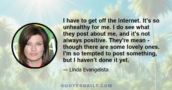 I have to get off the Internet. It's so unhealthy for me. I do see what they post about me, and it's not always positive. They're mean - though there are some lovely ones. I'm so tempted to post something, but I haven't